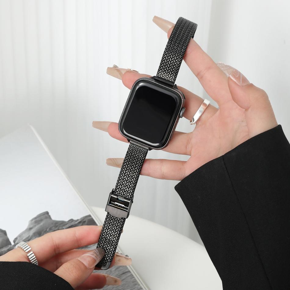 

Strap For Apple Watch Band S11 S10/9/8/7/6/SE/5/4/Ultra 3 2 IWatch 49/46/45/44/42/41/40/38mm Fashion Metal Braid Slim Bracelet 38 40 41(S11 10)42MM