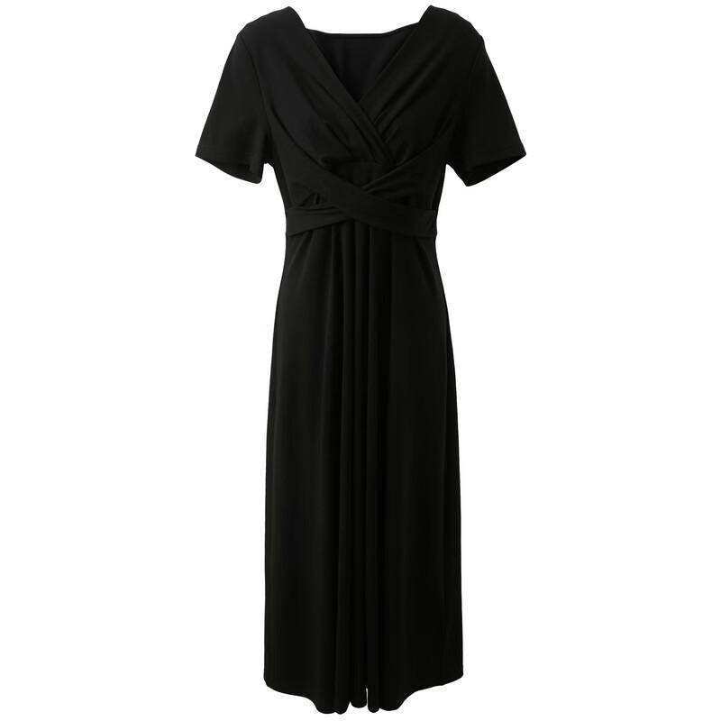 Sancai Plus Size V-Neck Short Sleeve Cross-Strap Little Black Dress