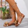 Women Sandals 2026 New Fashion Butterfly Pattern Multi-Strap Sandals Casual Lace Up Beach Vacation Flat Shoes Zapatos De Mujer