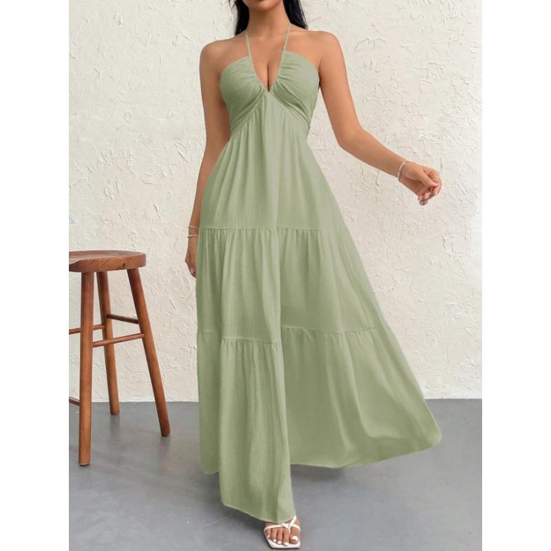 

Summer new style tube top sexy halter suspender seaside vacation dress 6541 L зелений