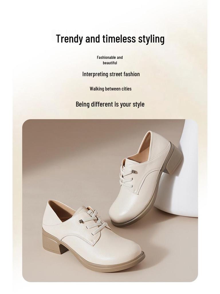 Women's Genuine Leather Chunky Heel Loafers 2025 - Soft Leather Single Shoes (SZ25912)