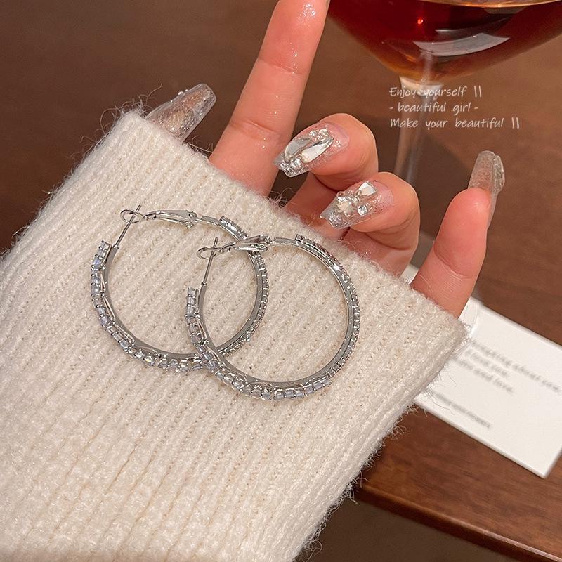 S925 Silver Zircon Large Hoop Earrings: Elegant, Luxurious, Niche Design