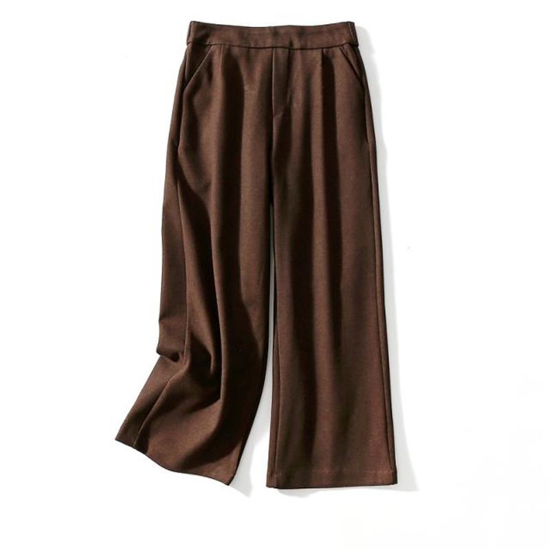 

Self-Retained Recommend ~ High Quality Cabinet Single Hong Kong Style Simple Thick Wool High Waist Loose Pants Female Autumn and Winter Cropped Pants Deep coffee. XL