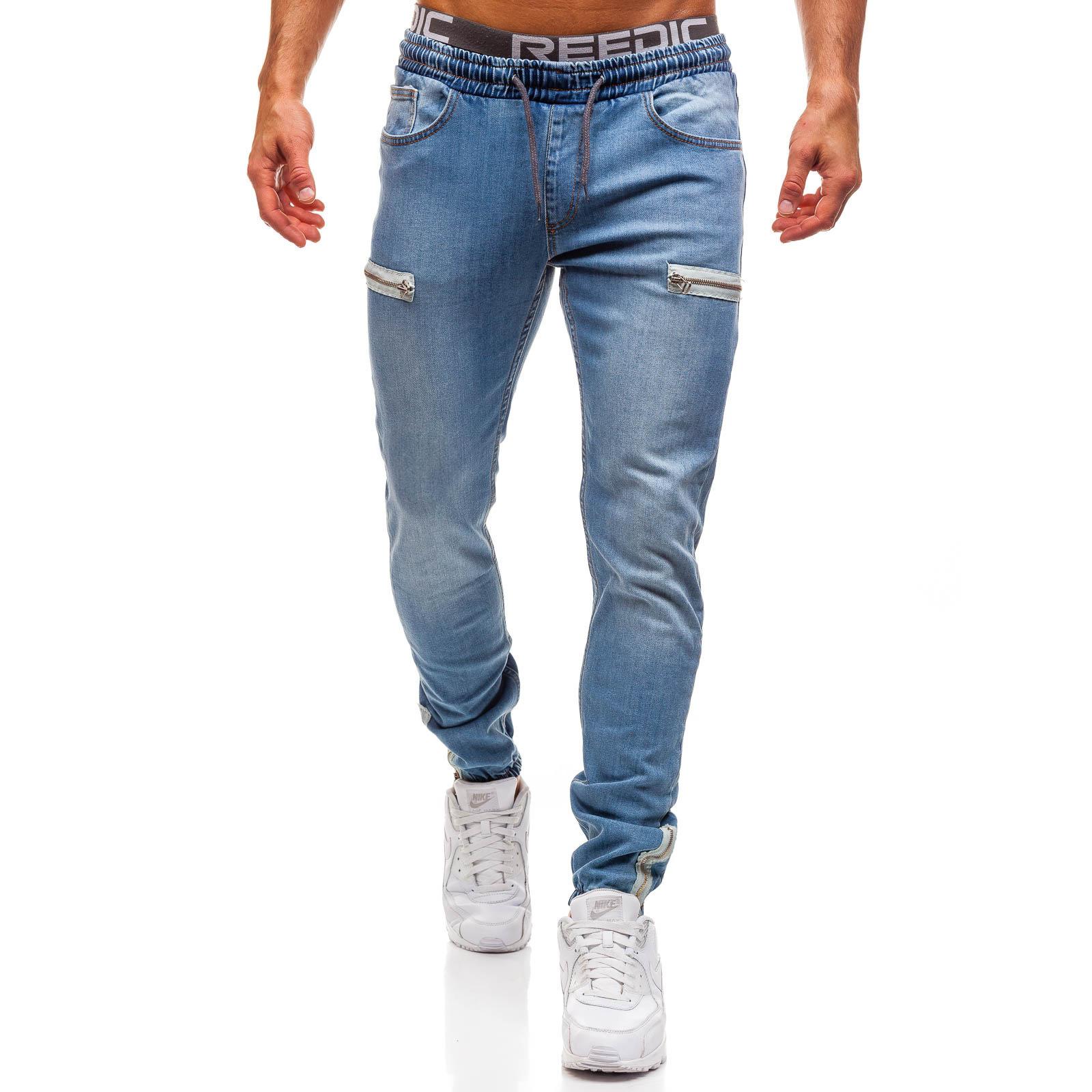 

Повседневные спортивные модные джинсы с потертой молнией для мужчин M светло-синий