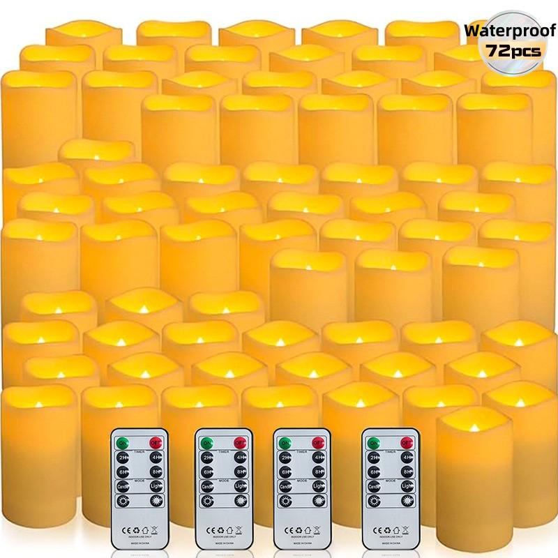72er-Pack LED-Kerzen ohne Flamme mit Fernbedienung für Zuhause und besondere Anlässe (Drei Größen)