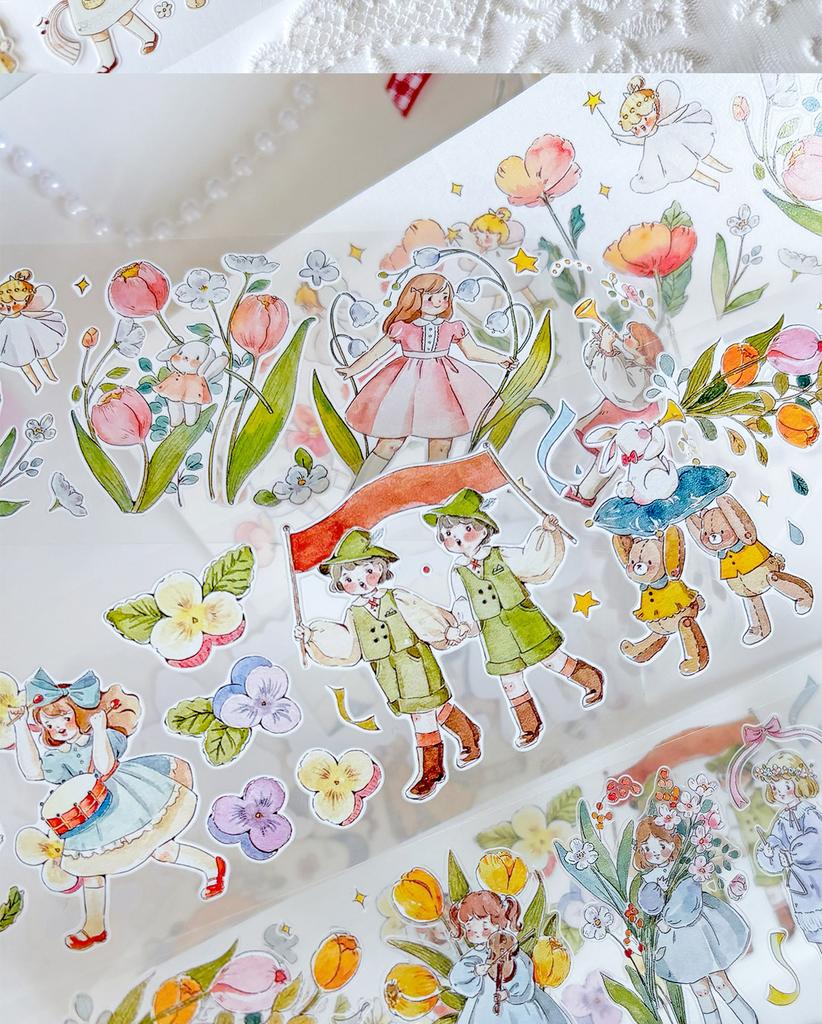 Cute DieCut Washi Tape Stickers - Little People & Angel Diary Collection for Family Travel Diary