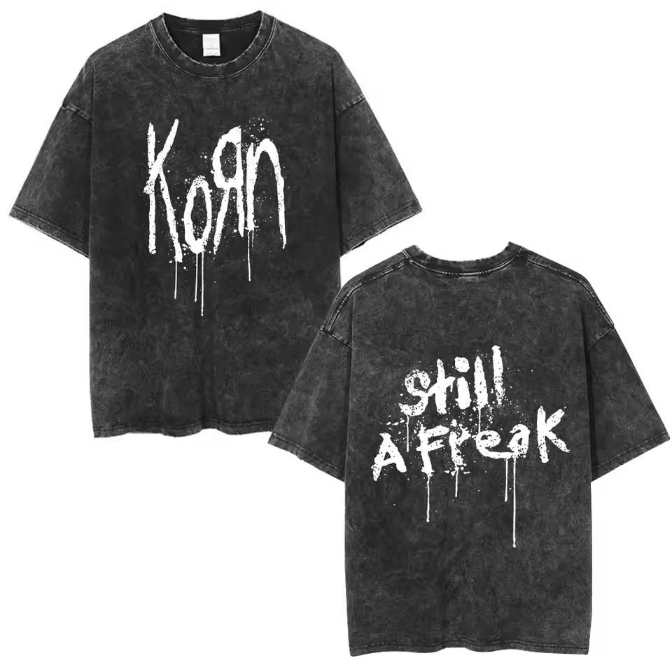 Korn Follow The Leader 20. Jubiläum Gewaschenes T-Shirt Metal Gothic Rock Band T-Shirts Herren Vintage T-Shirt Streetwear