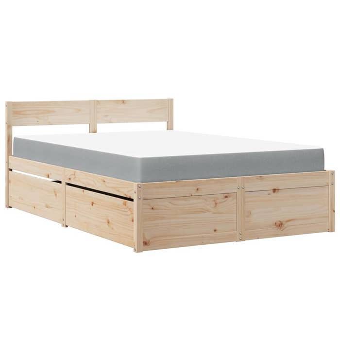 VidaXL Lit avec tiroirs et matelas 120x190 cm bois massif de pin, meuble de chambre à coucher, lit en bois, lit avec tiroir, 3281916