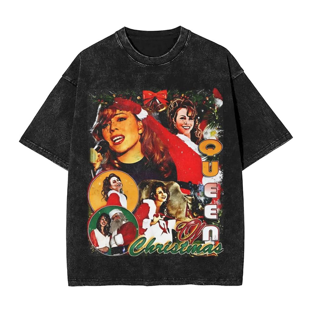 Divertente T-shirt con Stampa Grafica Mariah Carey All I Want for Christmas Is You Uomo Donna Estate Vintage Lavato Cotone Top Maglietta Oversize