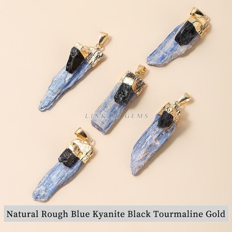1 Pc Natural Rough Blue Kyanite Stone Long Pendants Gold Silver Plated Raw Charms For Jewelry Making Necklace Accessory Findings 30-40x10-20mm