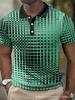 Casual Geometric Block Print Short Sleeve Zip Collar Polo Shirt for Men