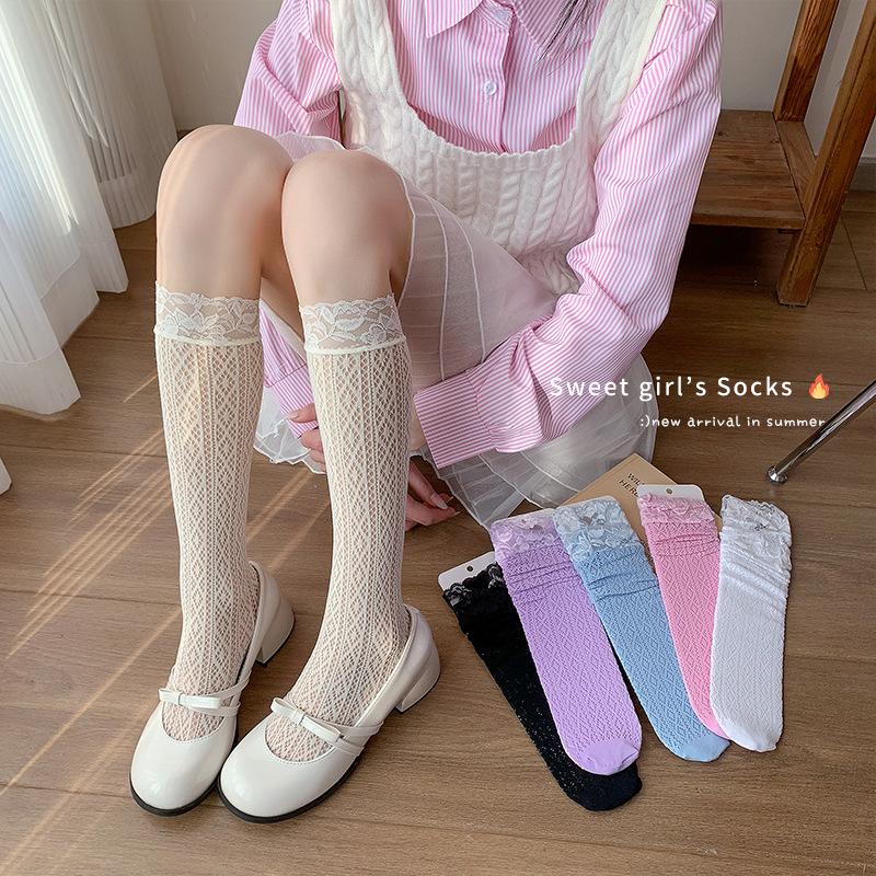 Ladies Spring and Summer Thin Style Lace Lace Mesh Hollow Ballet Wind Tube Pile Socks