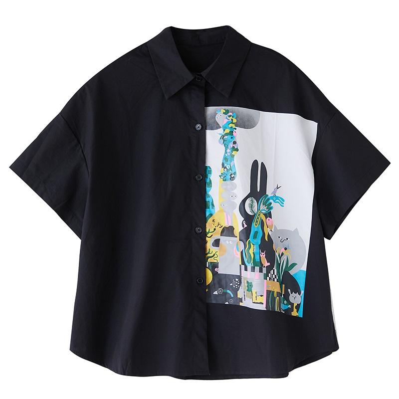 Short Sleeve Oversized Vintage Floral Cotton Shirts & Blouses for Blouse Casual Loose Summer Tops Women Button Up Shirt