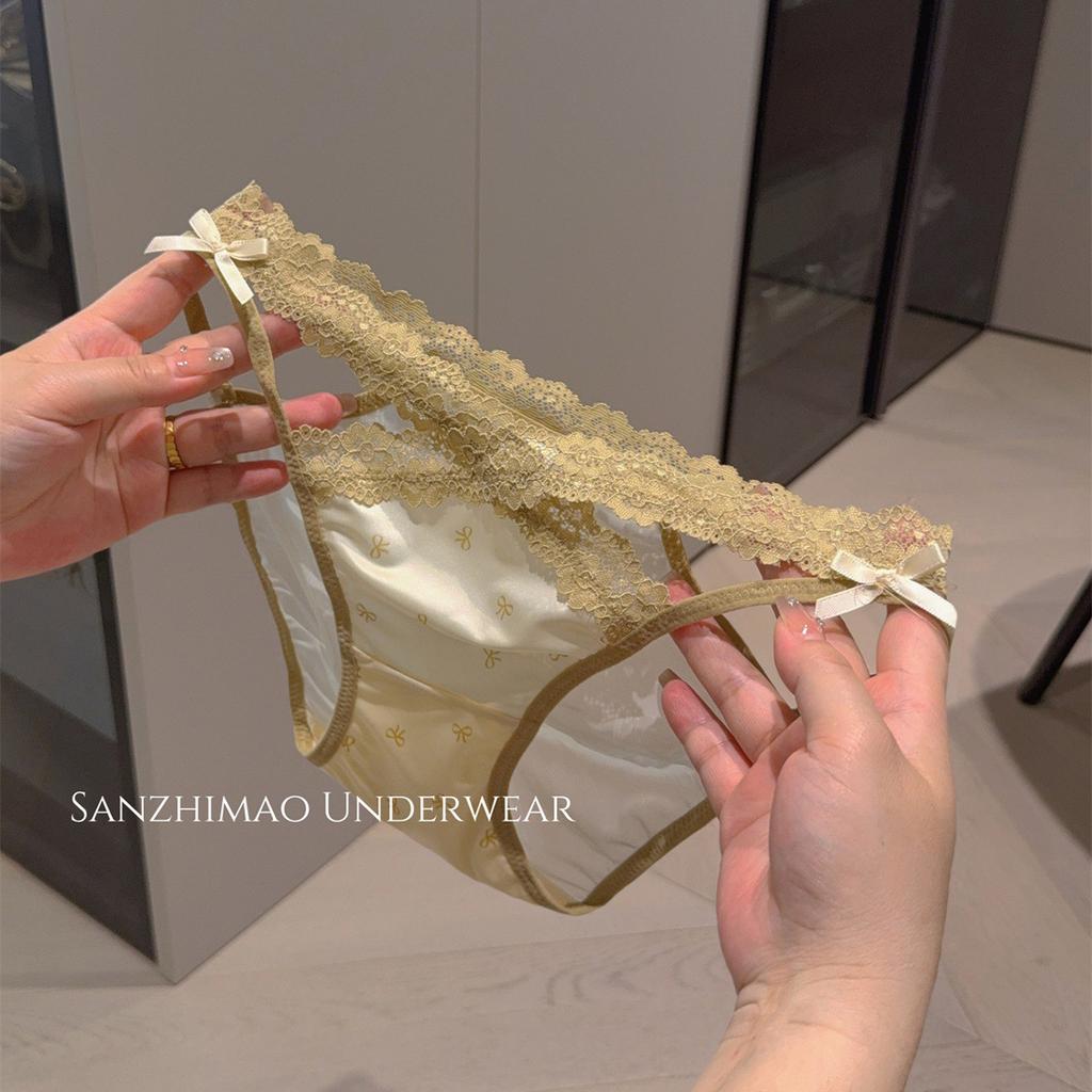 Lady Summer Sexy Leopard Grain Cross Pure Want Hollow Satin High Slit Low Waist Triangle Briefs