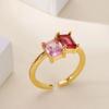 Stainless Steel Zircon Square Ring for Women 18K Gold Plated 2 Colors Adjustable Ring Hypoallergenic Dainty Trendy Jewelry