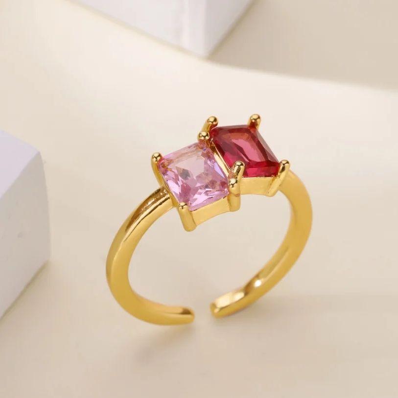 Stainless Steel Zircon Square Ring for Women 18K Gold Plated 2 Colors Adjustable Ring Hypoallergenic Dainty Trendy Jewelry