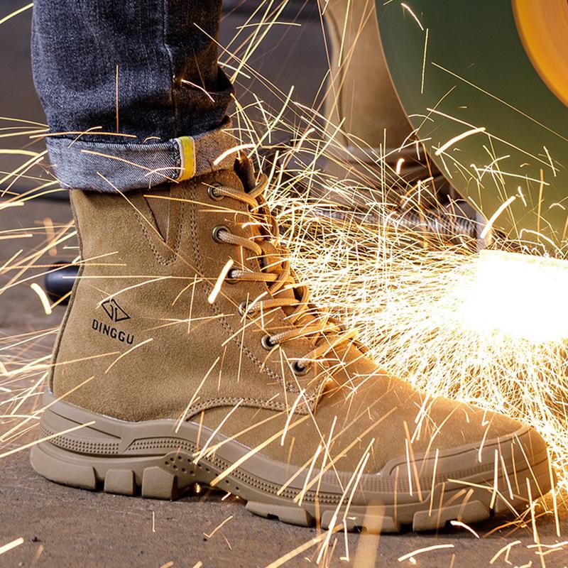 Stivali da lavoro in pelle scamosciata di mucca Scarpe antinfortunistiche  da uomo Anti-Smash Scarpe da saldatore antiscottatura Stivali