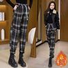 Autumn/Winter Women's High Waist Haren Pants with Plush Thickened Checkered Casual Pants