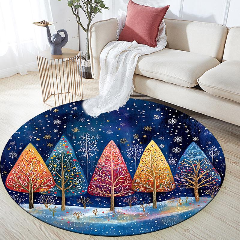 Winter Forest Round Area Rug,Carpet Rug for Living Room Bedroom Sofa Playroom Decor,Non-slip Floor Mat