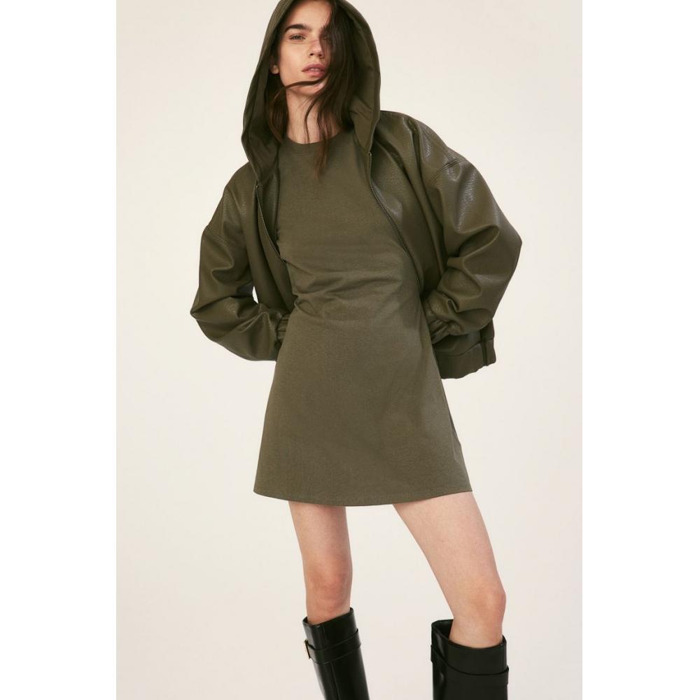 

H M Shoulder Pad T shirt Dress Dark Khaki Green