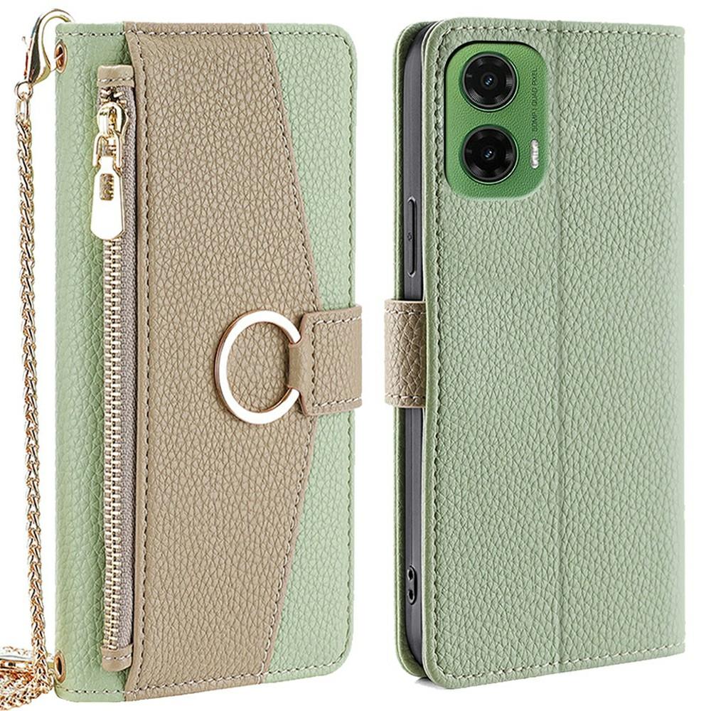 For Motorola Moto G35 5G Case Mirror Wallet Leather Phone Cover with Chain Shoulder Strap