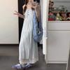 French first love blue suspender dress women's summer new Japanese literary and artistic lazy style long dress slack