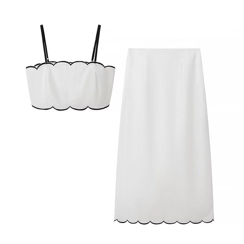 

Kaslead Новое поступление Женская одежда Модный стиль Мода Хлопок Лен Вышивка Короткий топ Повседневный костюм с юбкой Suit L