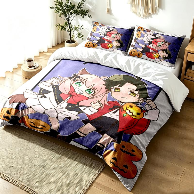Spy x Family 3pc Duvet Cover Set Simple Modern Bedding Set Wrinkle Resistant Soft Fabric All Season Use a perfect gift