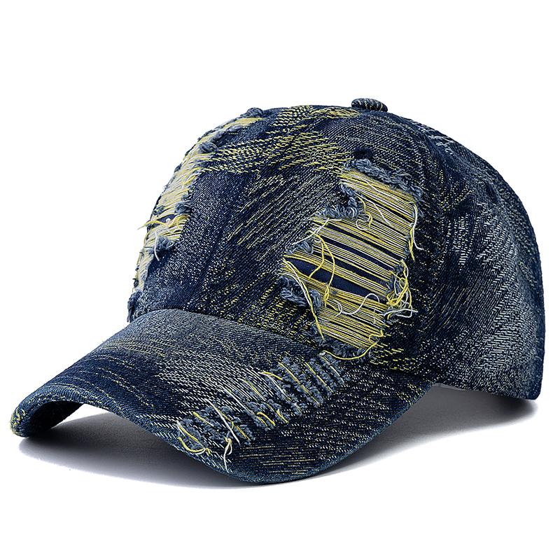 

Unisex Tear Style Hole Vintage Starry Sky Pattern Baseball Cap Man Women Outdoor Streetwear Denim Hat 56cm-60cm темно-синий