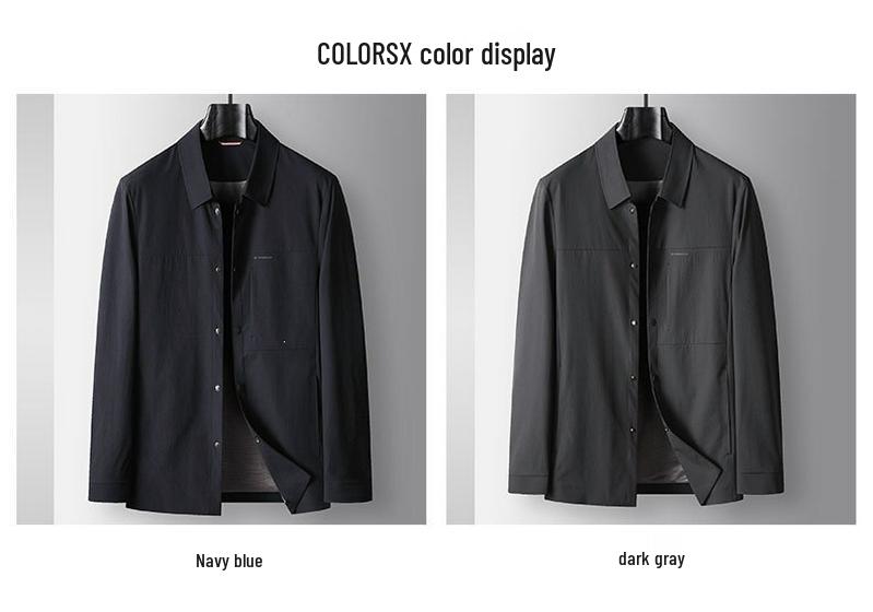 Men's Lightweight Lapel Workwear Jacket - Spring/Autumn Micro-Elastic Non-Iron Spandex Coat