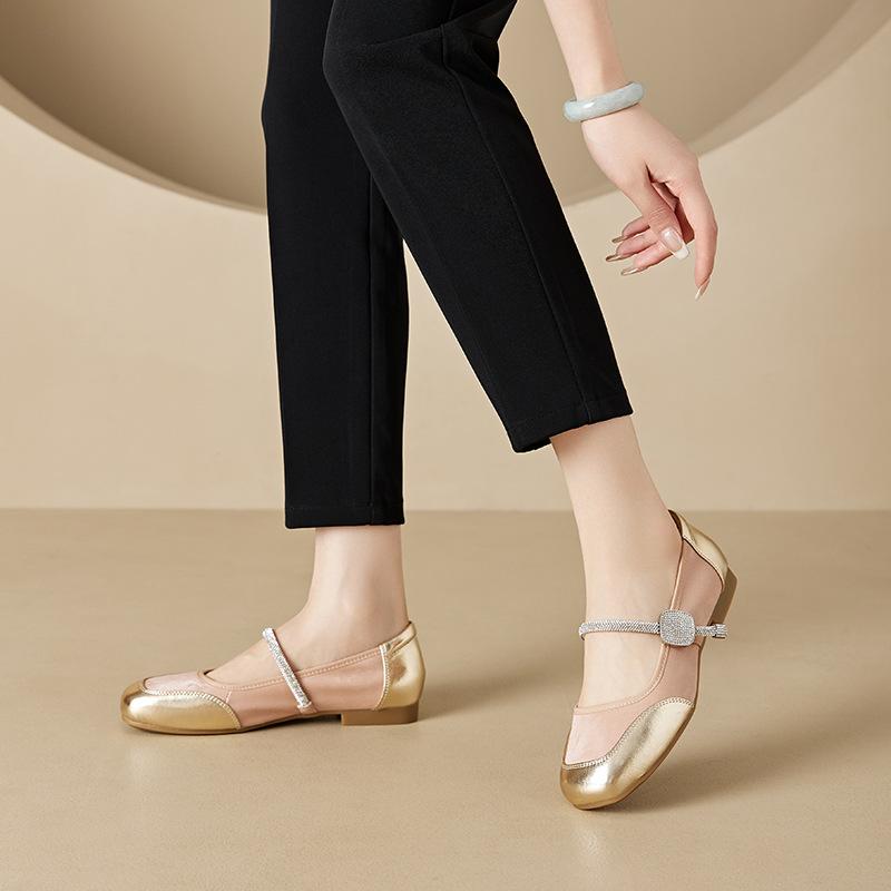 French bag head leather mother shoes women's outer wear 2025 new one-pedal lazy single shoes flat Mary Jane women's shoes