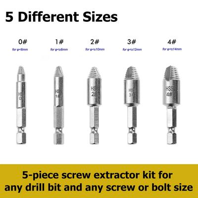 5Pc Damaged Screw Extractor Set HSS Stripped Screw Extractor Set Quickly Screw Bolt Extractor Kit All-Purpose Screw Remover Tool
