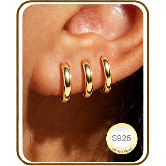 30 Paar klobige goldene Creolen für Damen, Multipack Schmuck für Geschenk | Mehrere Stile, zum Stapeln, leicht, 14K Gold-beschichtet, Hypoallergen,