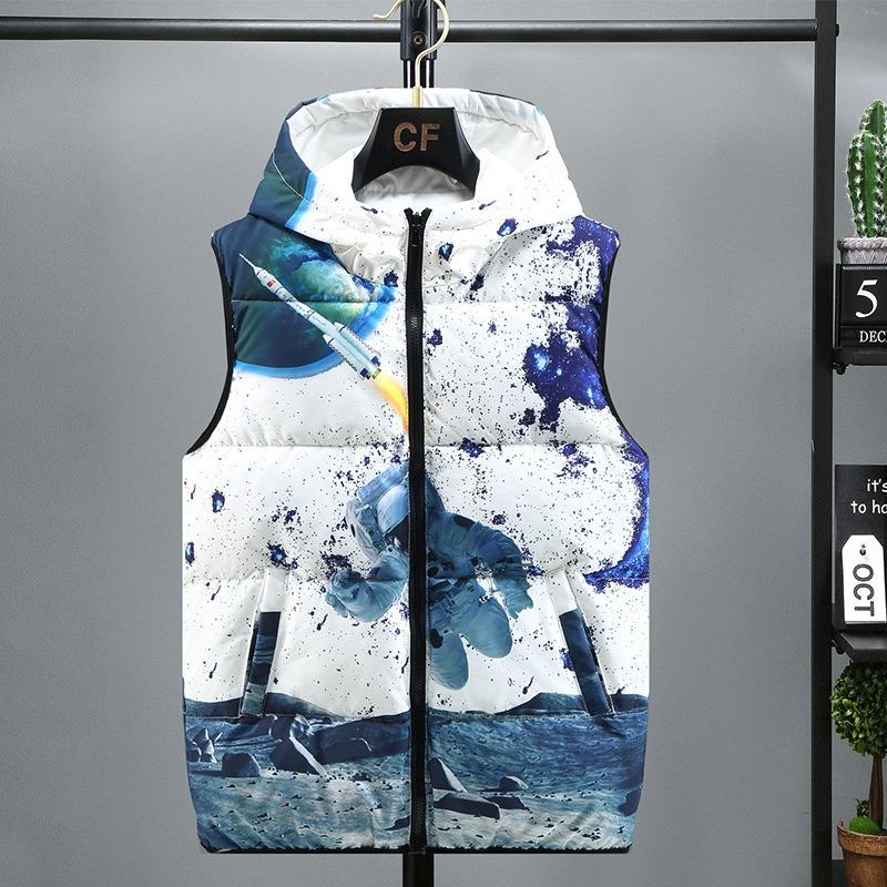 

Vest men s autumn and winter thickened down cotton winter vest jacket green and handsome double-sided vest S білий