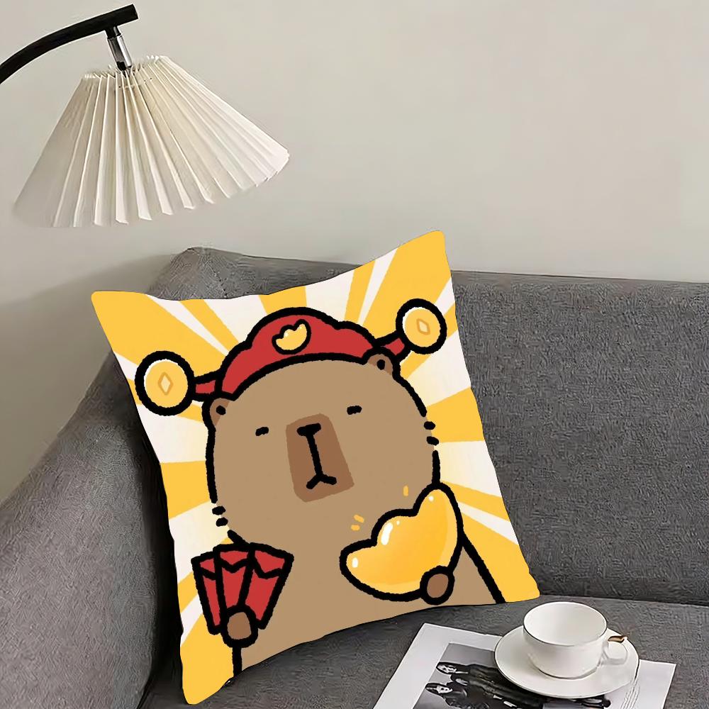 Capybara Cartoon Cute Cushion Cover Reversible Plush Pillow Cover – For Car, Sofa, Bedroom, Perfect As a Gift.