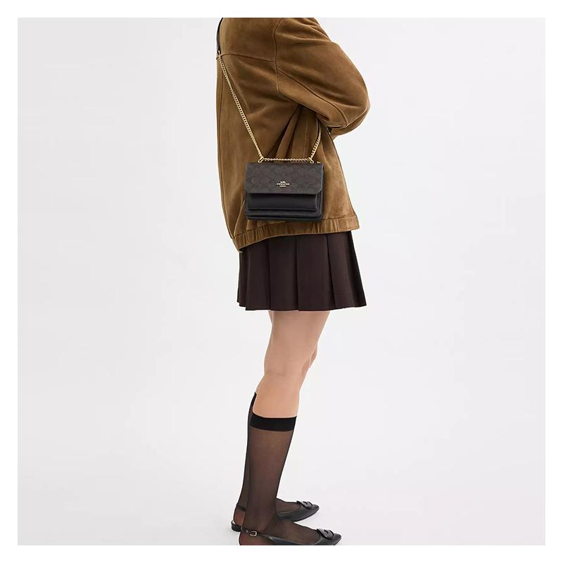 Coach Klare 18 Logo Buckle Closure, Faux Leather and Calf Leather, Shoulder Crossbody Bag, Small, Women's Black