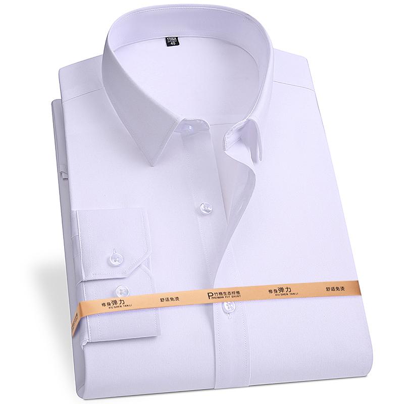 High-end Bamboo Fiber Shirt Men's Long-sleeved Short-sleeved Solid Color Non-iron Professional Formal Work White Shirt S-8XL