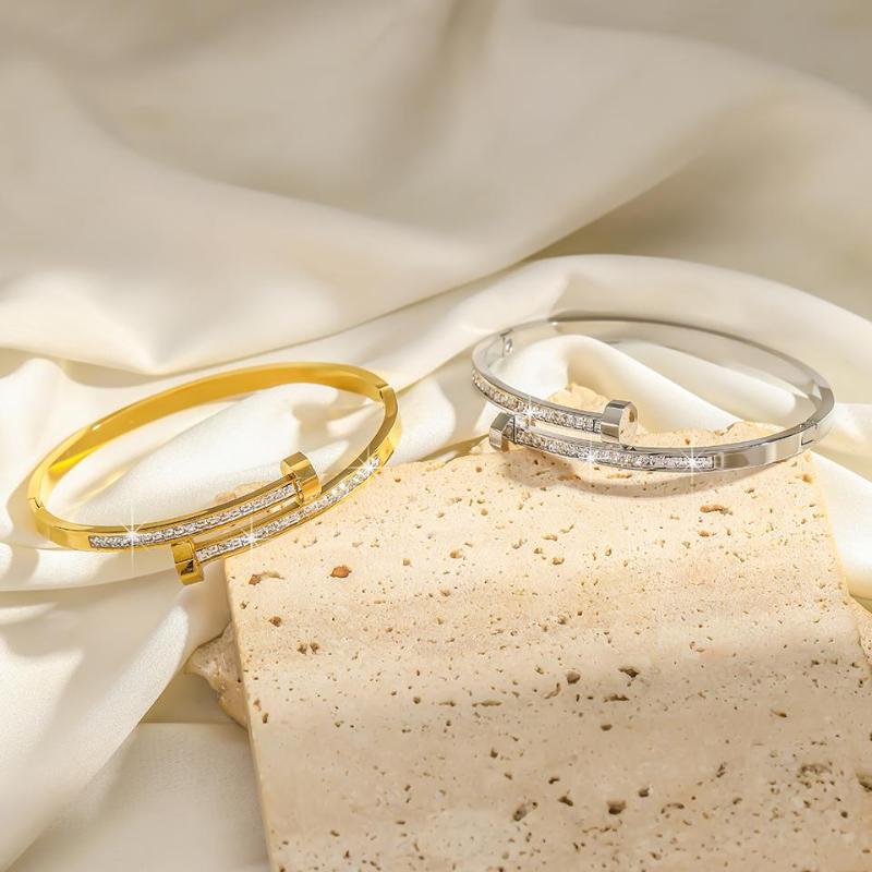 316L Stainless Steel Exquisite Nail Brand Bracelets For Women American Trendy Shining Zircon Screw Not Fading Bangle Gift