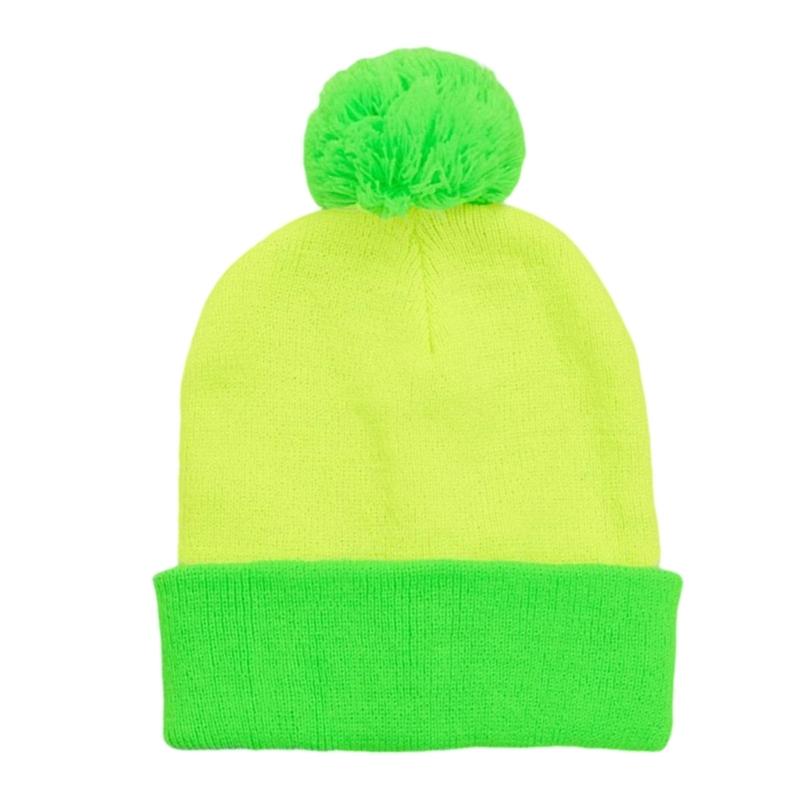 Soft Knitted Hat Color Contrast Stretchy Pullover Hat for Holiday Celebration Family Gathering Photography Pompoms Hat