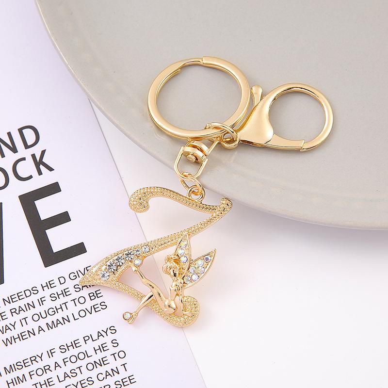 1Pc Alloy Rhinestone-Inlaid 26 English Letter Keychain Pendant For Women'S Fashion Car Bag Decoration Keychain Jewelry
