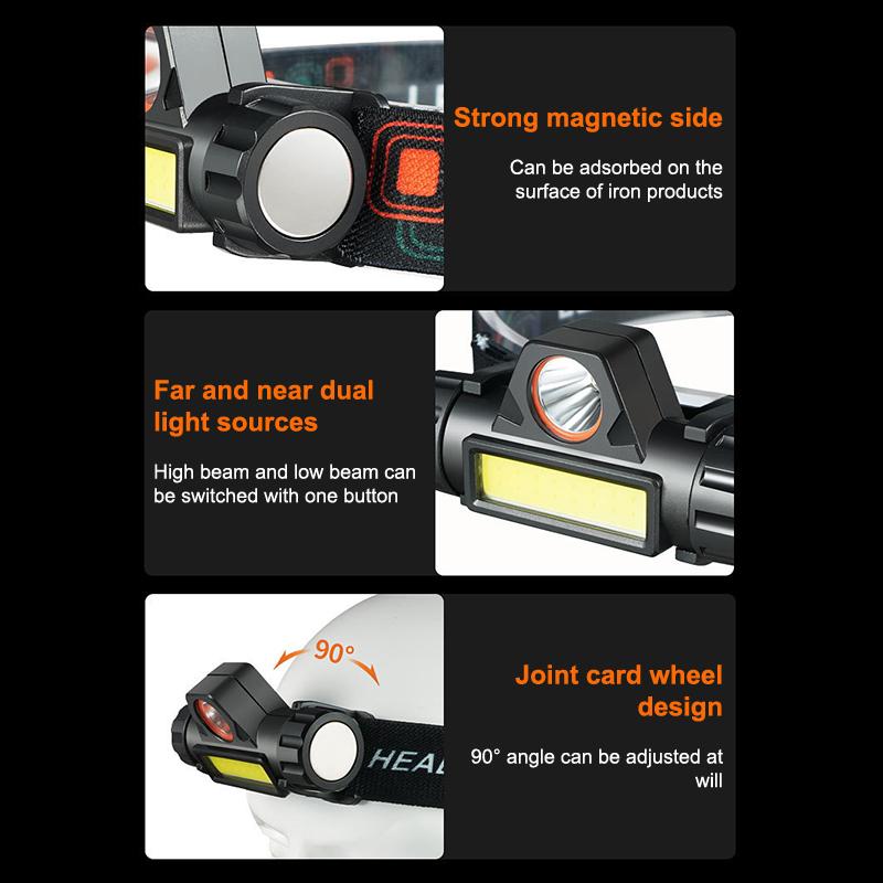 Outdoor Headlights With Long Battery Life And Strong Light Led Night Fishing Charging Head Mounted Magnetic Flashlight 1/2Pcs