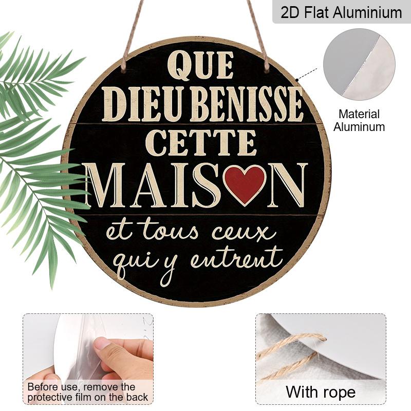 1pc 2D Flat, 7.87x7.87 Inch Round French Aluminum Sign, Vintage Decorative Plaque with "God Bless This Home" Design, "Home Sweet Home" Decorative