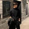 Men's Korean Style Mid-Neck Knit Sweater - Long Sleeve, Loose Fit, Solid Color, Autumn/Winter Layer