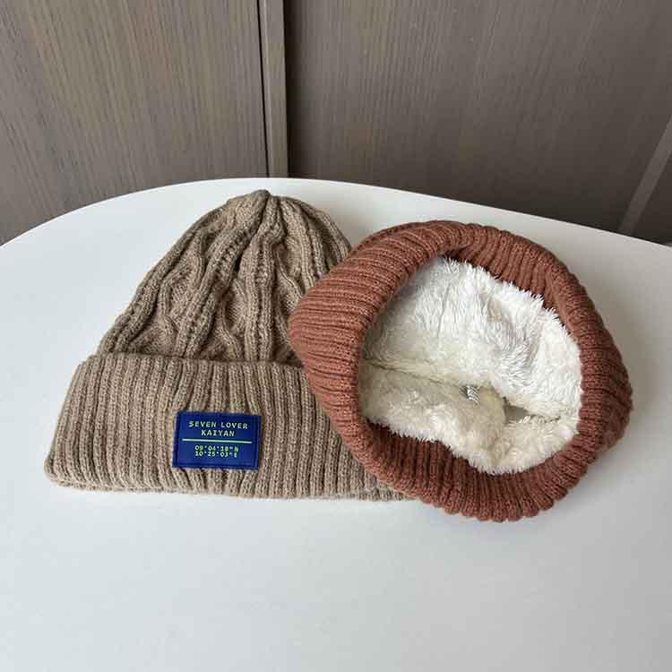 Winter Wool Hat Women's Fleece Thickened Warm Knitted Hat Big Head Circumference Ear Protection Hat Cold Hat