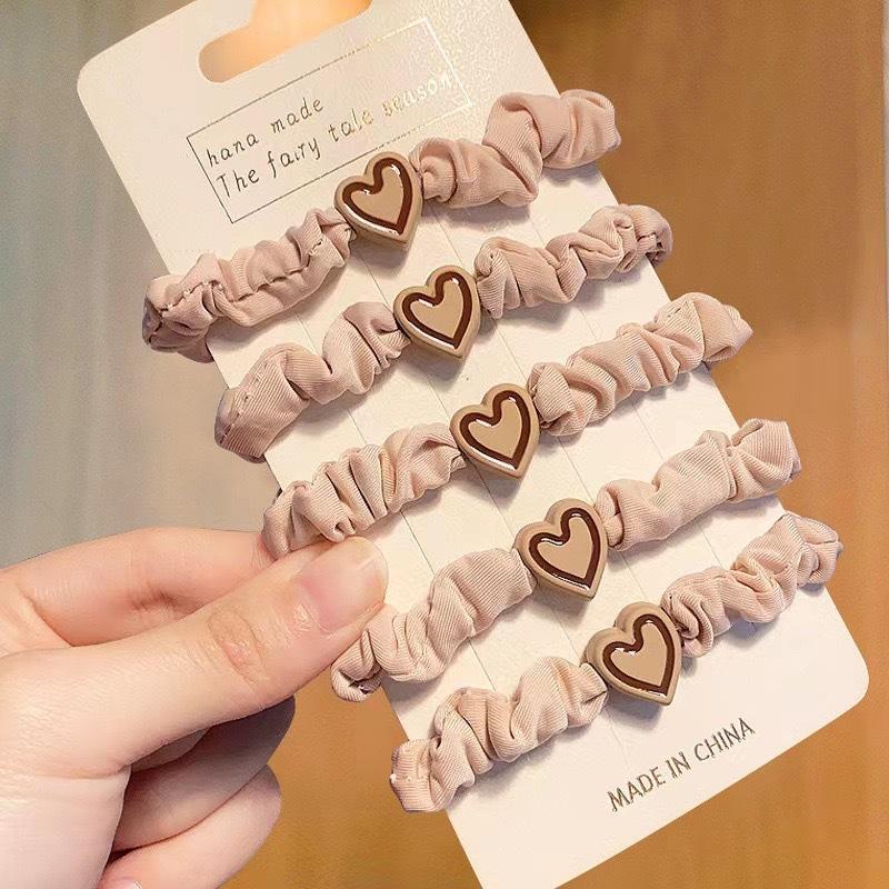 Korean Version Simple Heart Small Intestine Circle Milk Tea Color Hair Tie 2024 New High Elasticity Hair Accessory Hair Rope