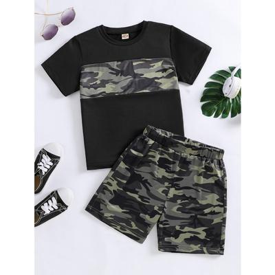 2025 New Hot-Selling Cool Camouflage Printed Short-Sleeved Camouflage Shorts Suit for Boys and Girls