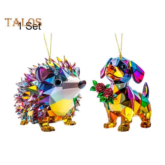 1/2Pcs Automobile Pendants with Lanyard Easy To Hang Colorful Crystal Design Sparkling Acrylic Ornaments Hedgehog Dog Pendants