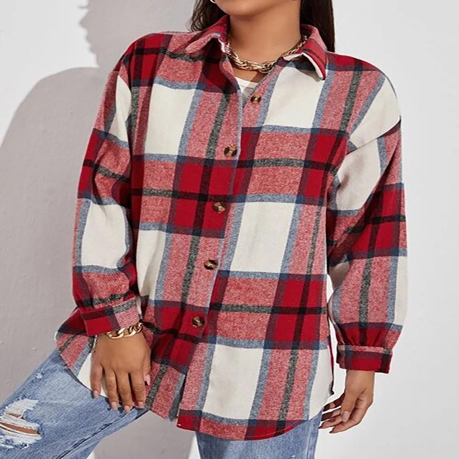 

Женская мода и зимняя куртка Утолщенная Повседневная Свободная Клетчатая Рубашка XXL красный