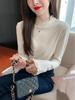 Korean Style Semi-High Neck Lace Patchwork Shirt - Women's Long Sleeve Autumn/Winter Top