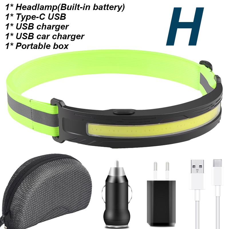 Built-in Battery COB LED Headlamp Camping Fishing Powerful USB Rechargeable Headlight Waterproof Head Torch Head Lamp Lantern